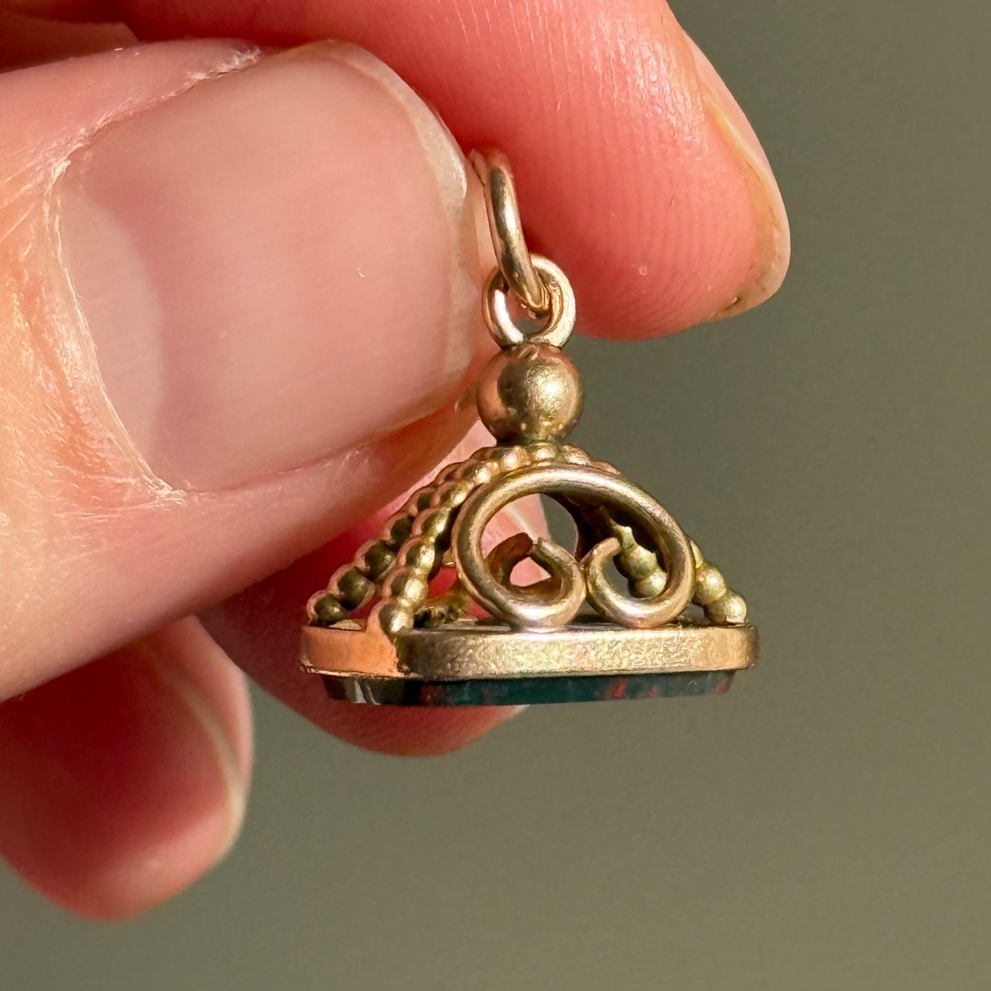 Antique Bloodstone Intaglio Fob in 9 Carat Gold; Circa 1897