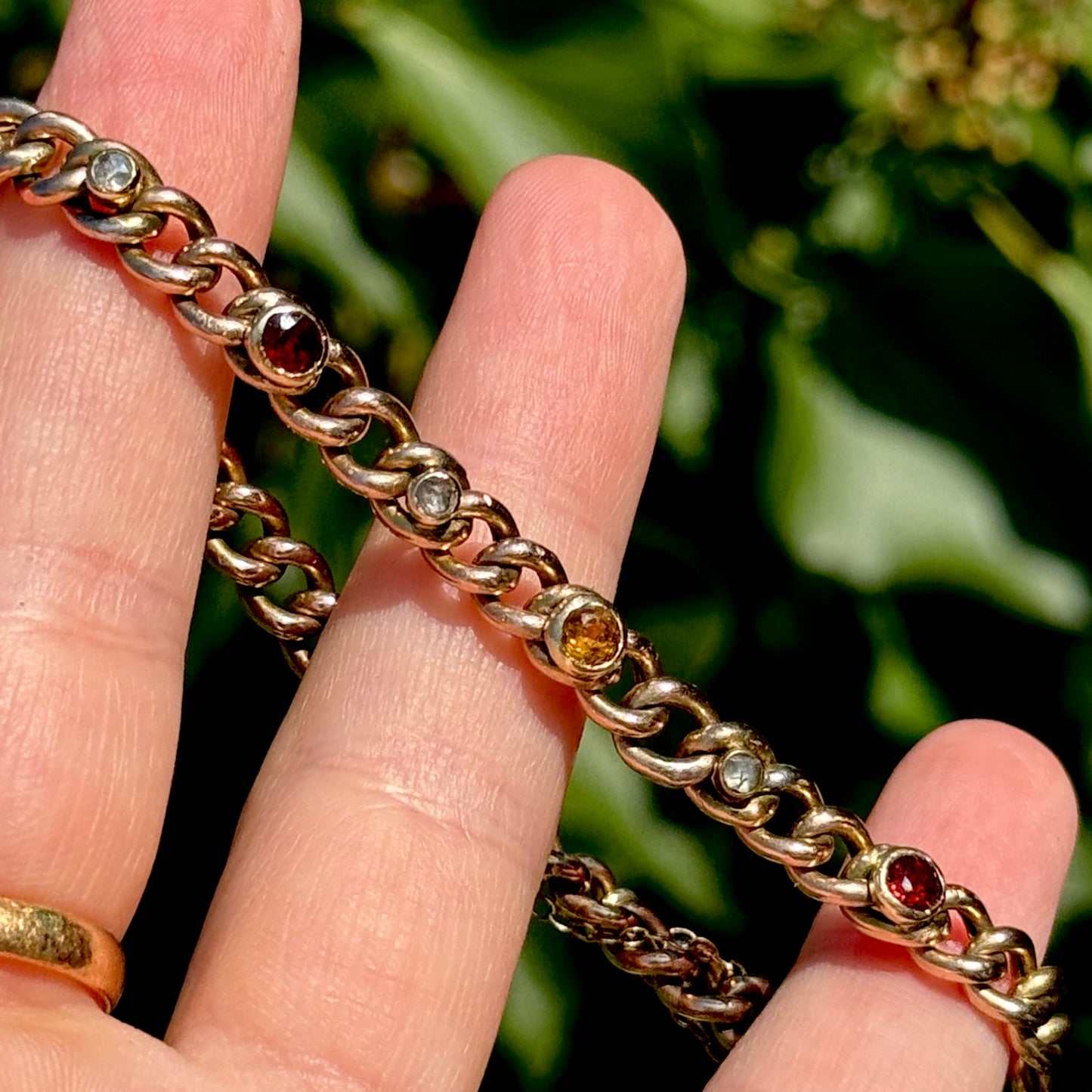 Antique Diamond, Garnet & Citrine Bracelet in 9 Carat Gold