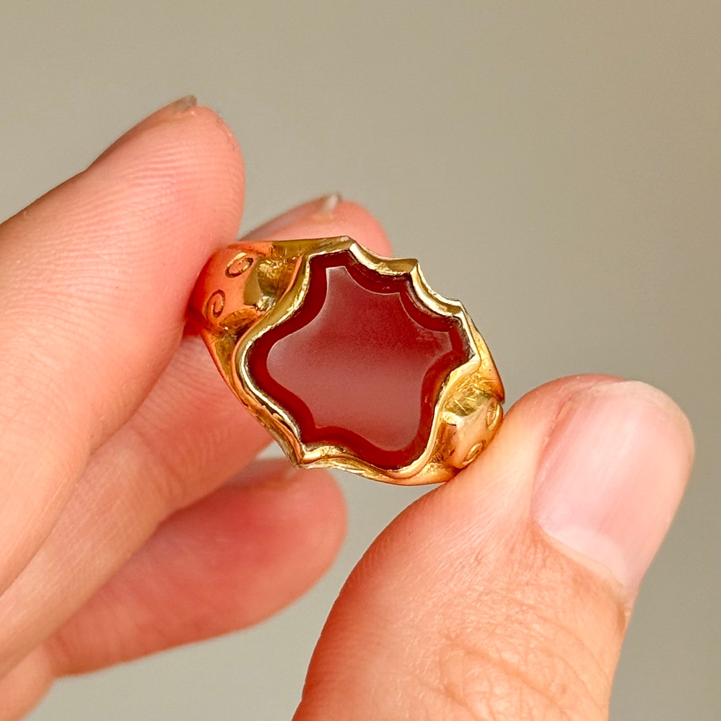 Antique Carnelian Signet Ring in 18 Carat Gold; Circa 1880