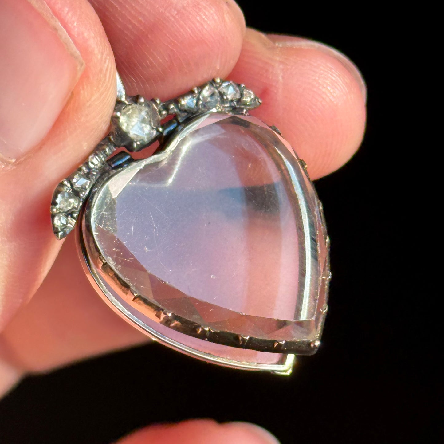 Georgian Diamond Heart Rock Crystal Locket; Circa 1800