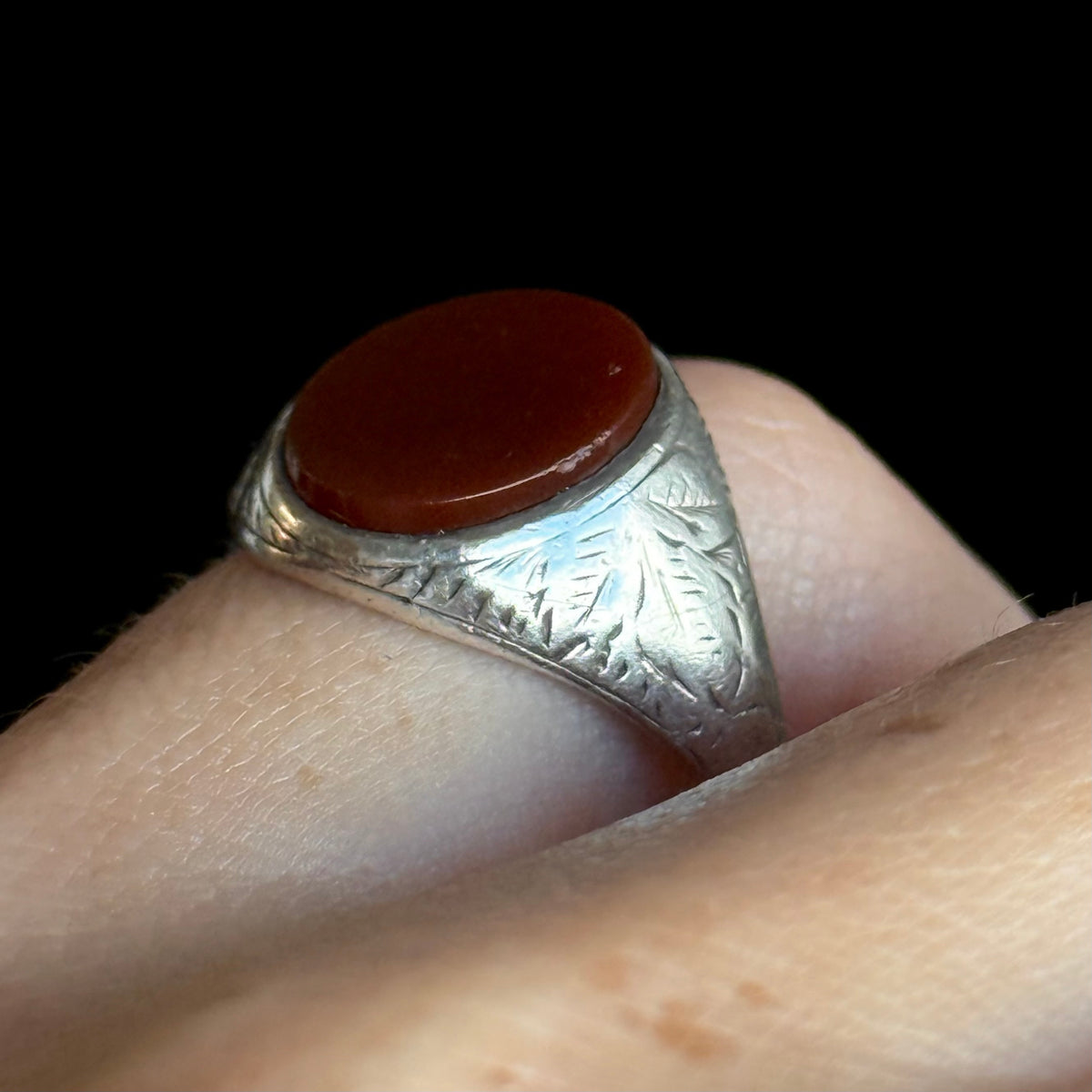 Antique Carnelian Signet Ring in Silver; Circa 1883