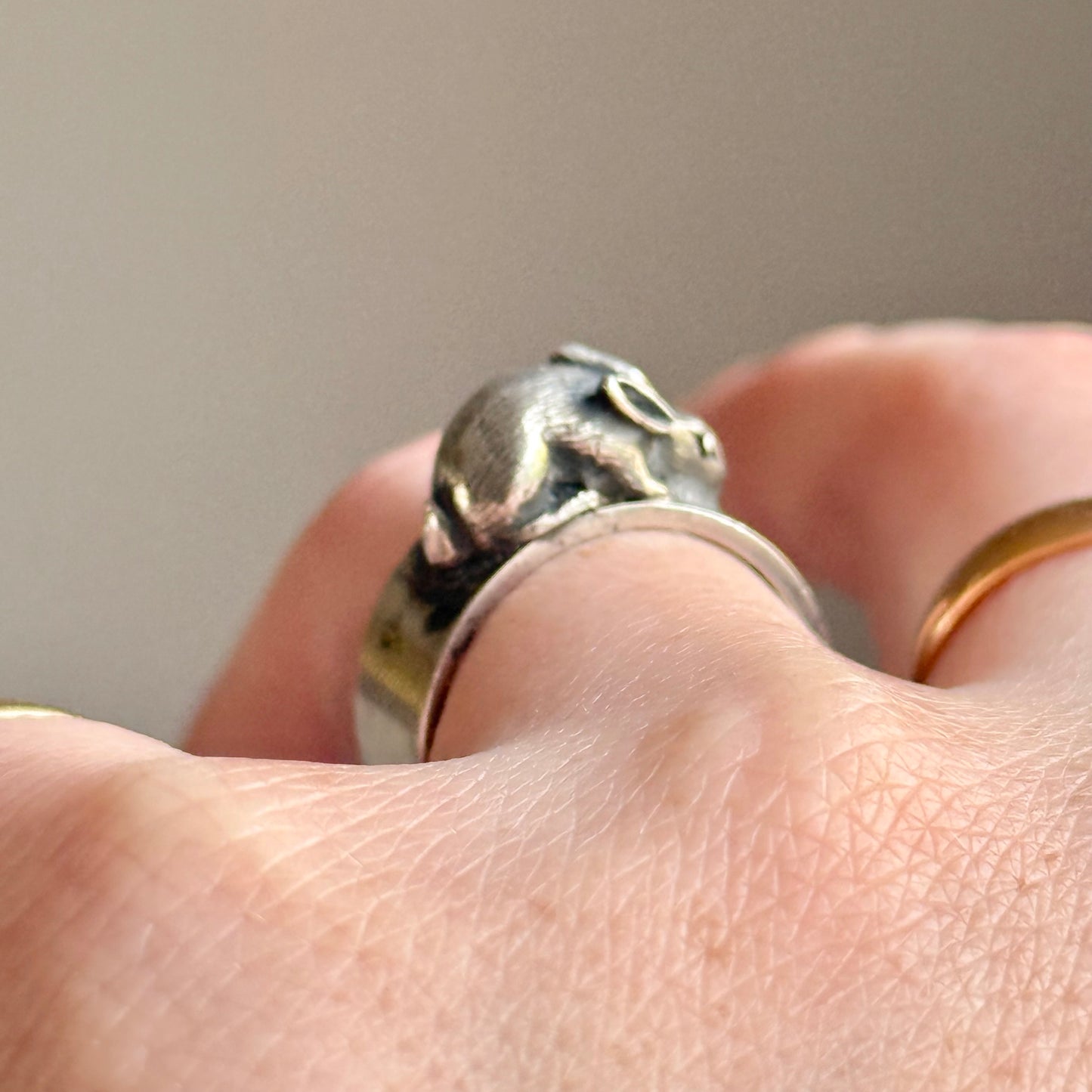 Vintage Chunky Bunny Ring in Sterling Silver