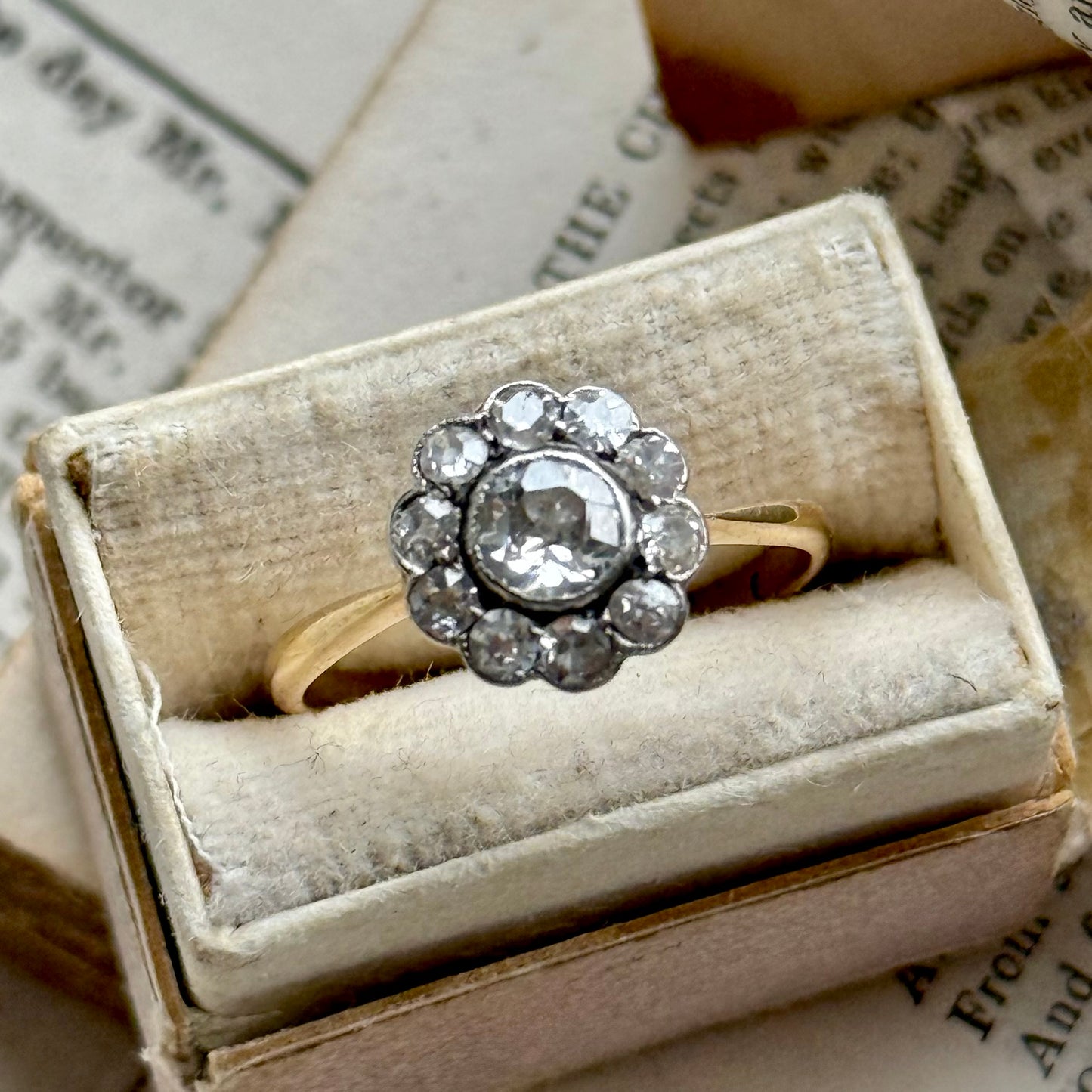 Edwardian Diamond Daisy Cluster Ring in 18 Carat Gold; Circa 1900
