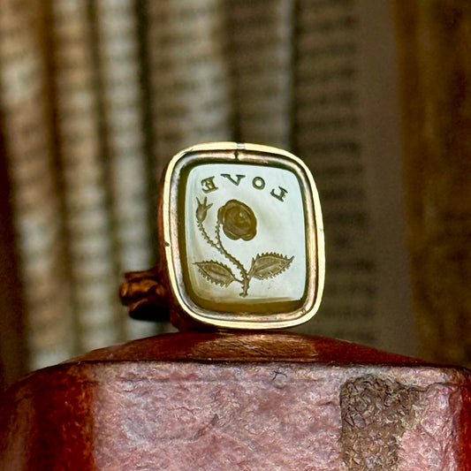 Victorian 'Love' & Rose Intaglio Fob Pendant; Circa 1860