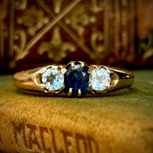 Antique Sapphire & Blue Topaz Trilogy Ring