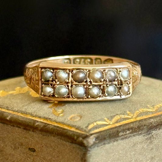Antique Victorian Pearl Double Row Ring; Circa 1890