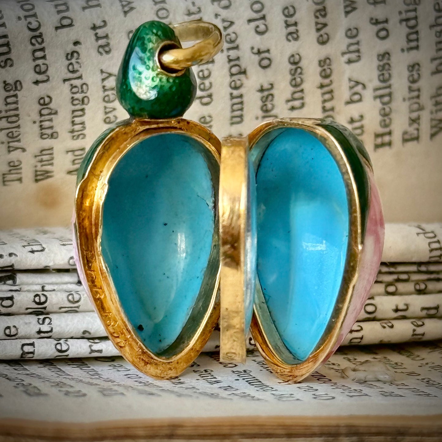 Antique French Victorian Rosebud Locket Enamel Pendant; Circa 1853