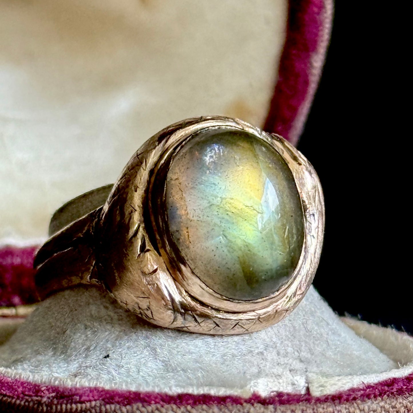 Victorian Laborite Snake Ring in 15 Carat Rose Gold; Circa 1876