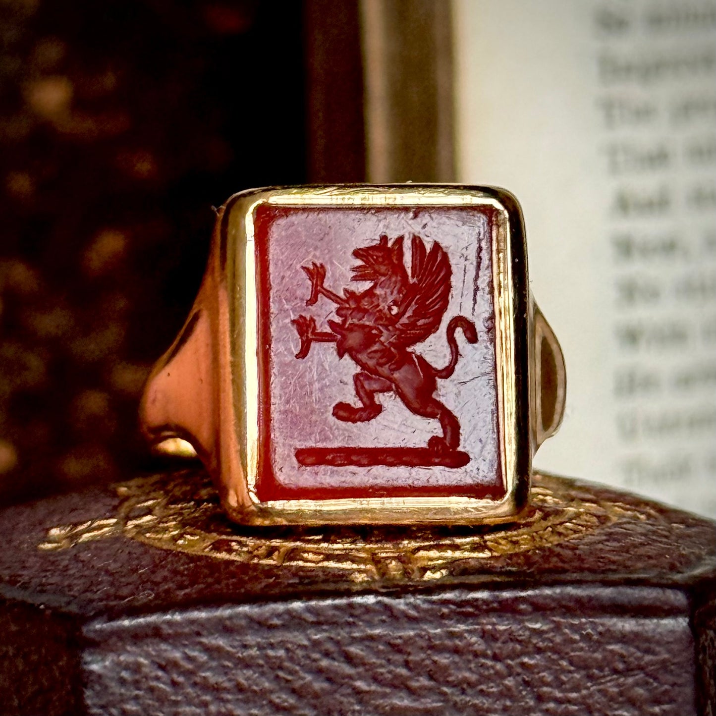 Antique Victorian Griffin Intaglio Signet Ring in 15 Carat Gold