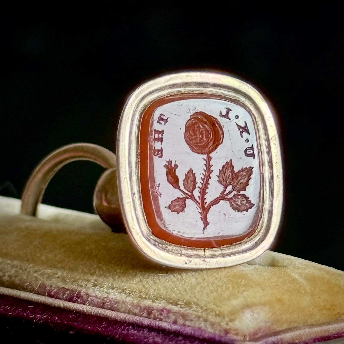 Victorian Carnelian Rose Fob Pendant; Circa 1860
