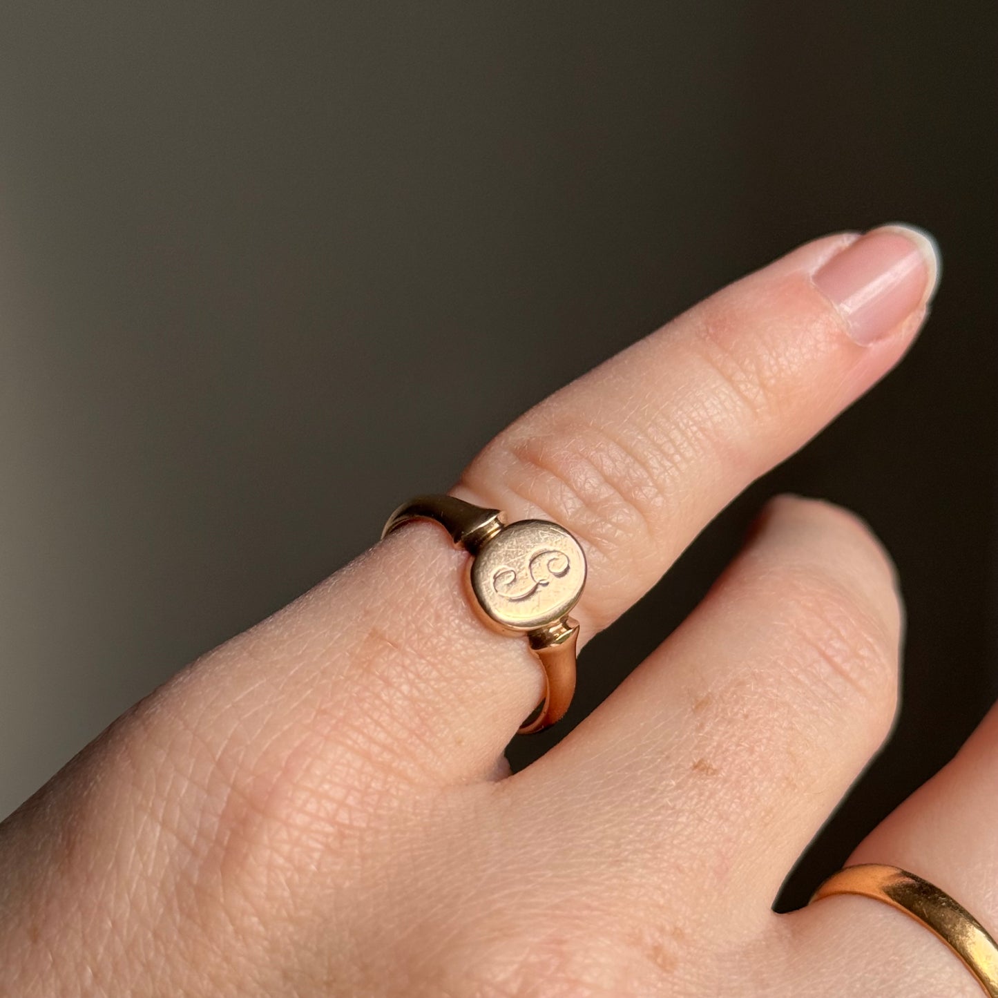 Antique 'G' Signet Ring in 9 Carat Rose Gold; Circa 1923