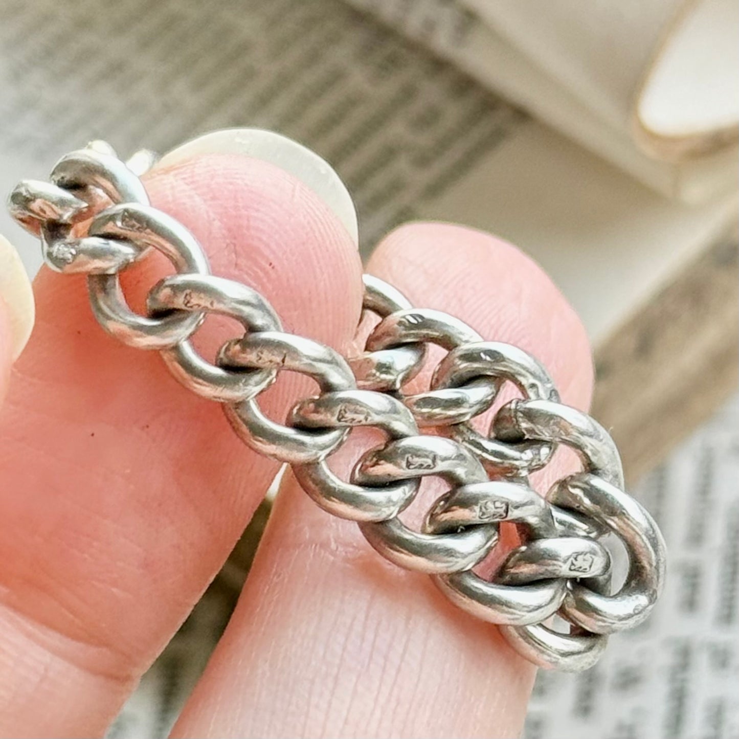 Antique Curb Chain Ring in Sterling Silver