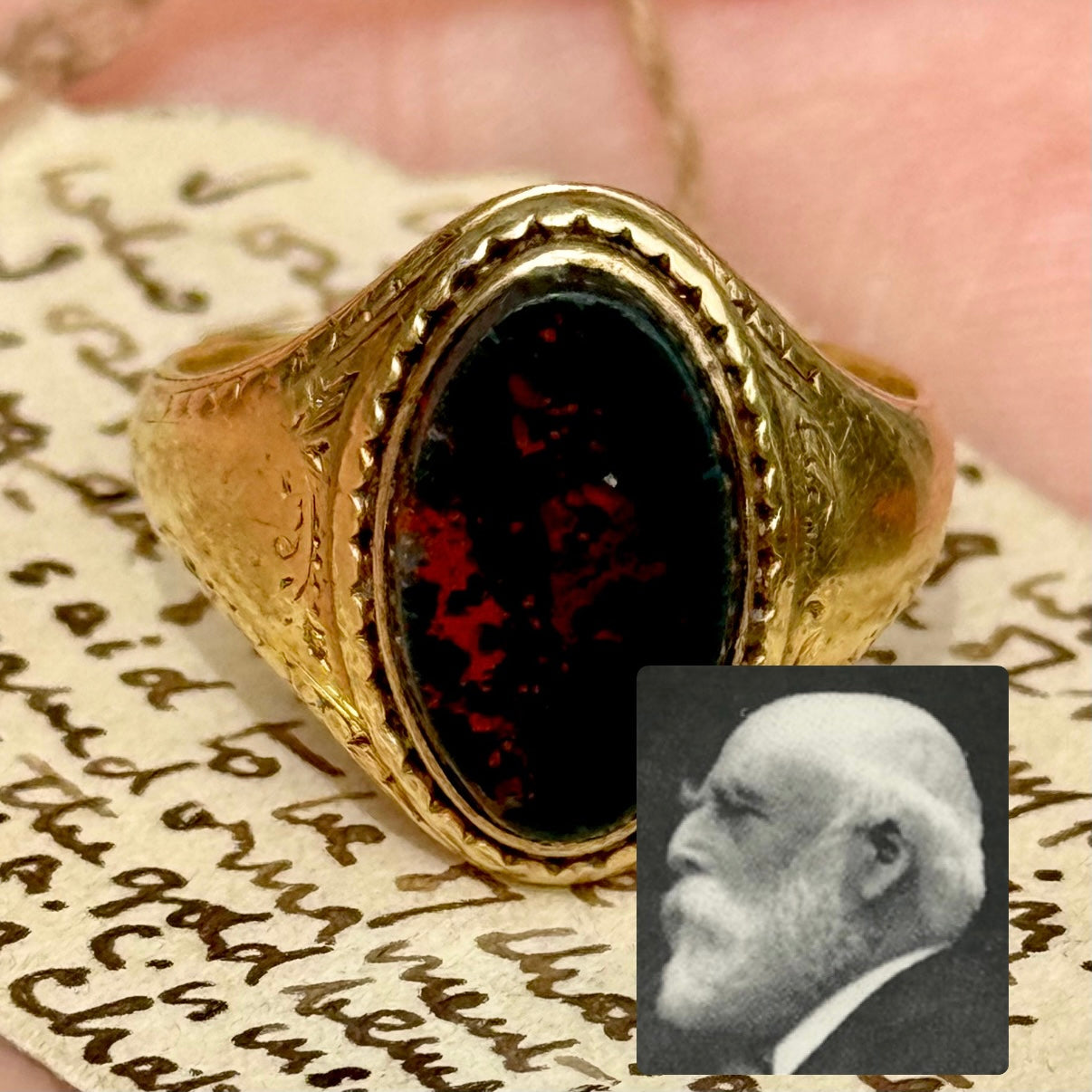 Antique Clogau Gold Bloodstone Signet Ring with Provenance to J. Chatwin