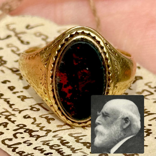 Antique Clogau Gold Bloodstone Signet Ring with Provenance to J. Chatwin