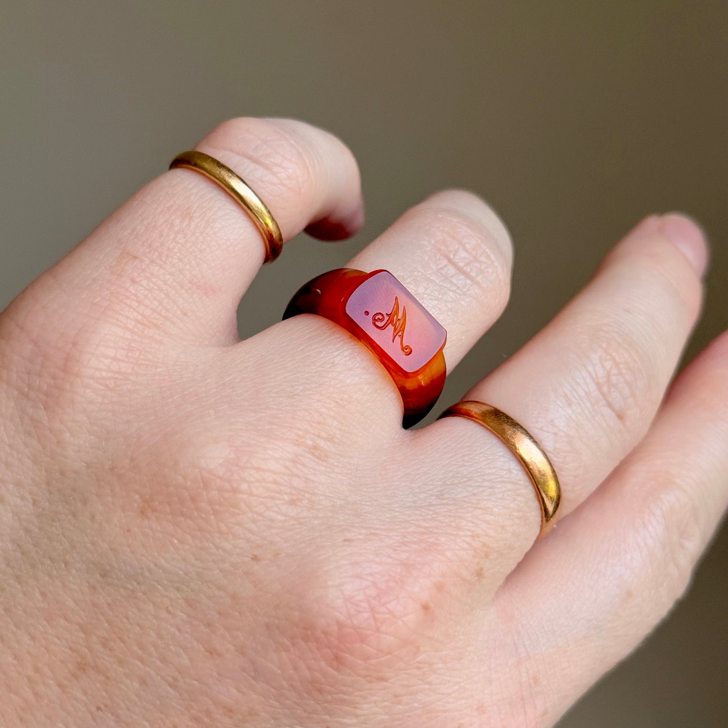 Antique Victorian Carnelian 'M' Signet Ring