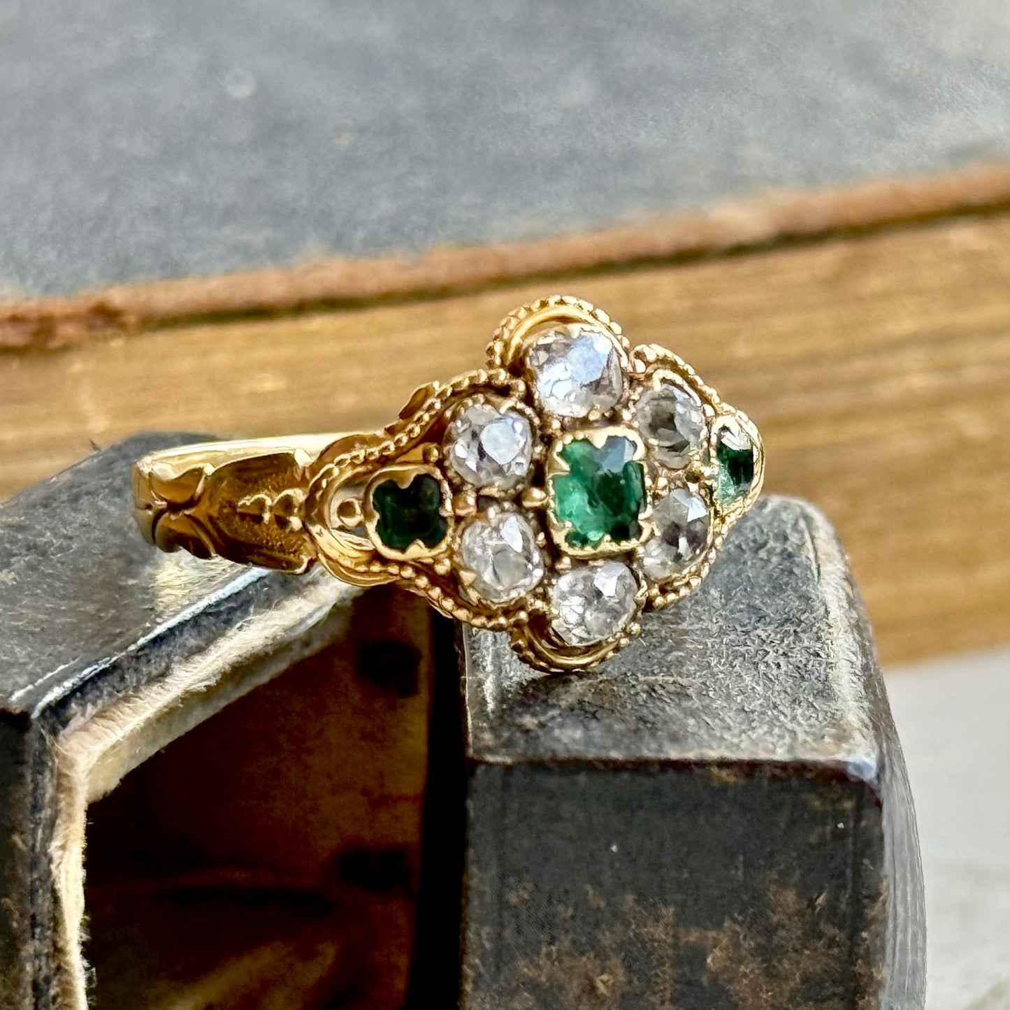 Victorian Emerald & Diamond Ring in 18 Carat Gold; Circa 1870