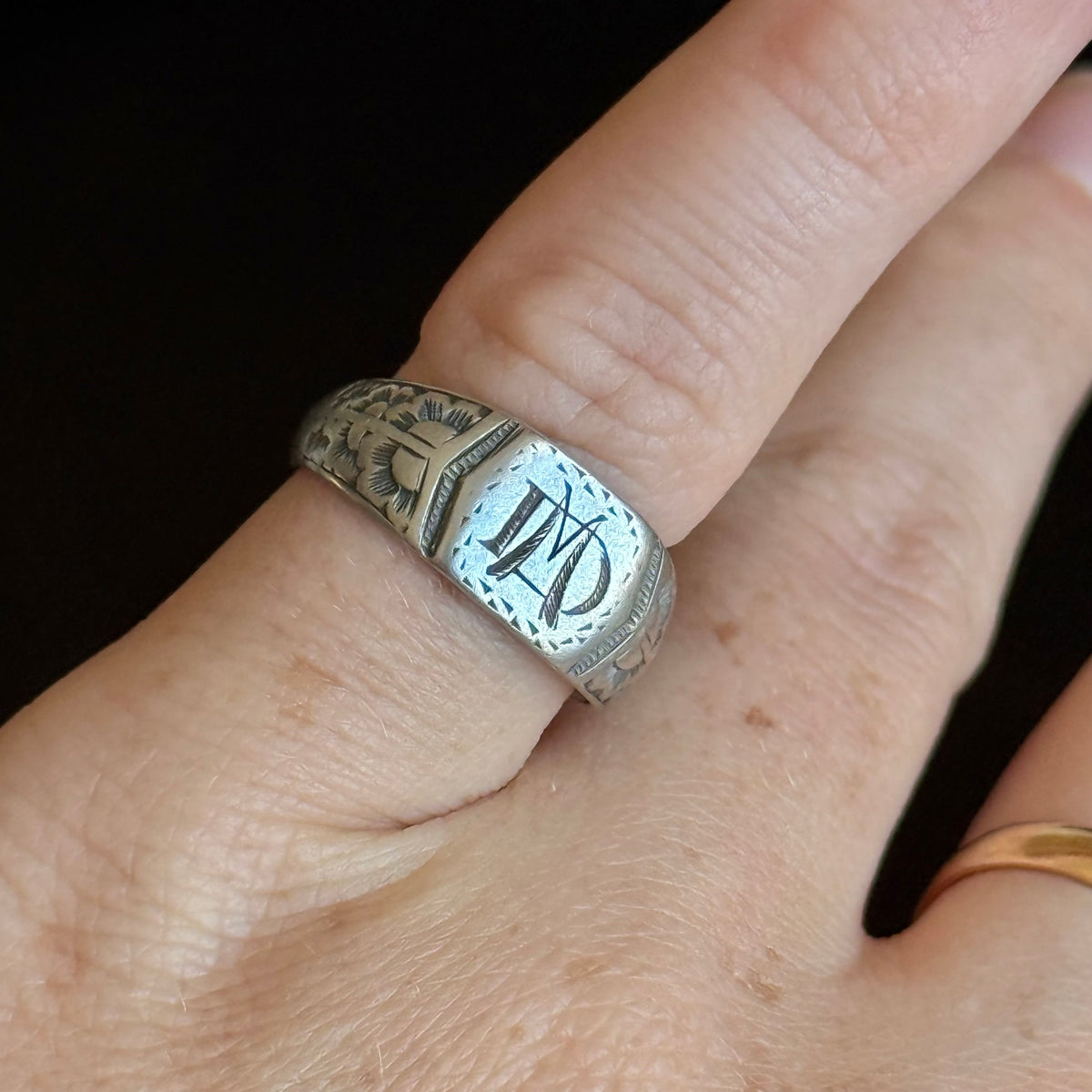 Antique Monogram Signet Ring in Silver; circa 1860