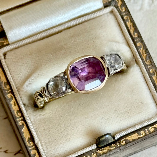 Georgian Diamond & Amethyst Mourning Ring; Circa 1767