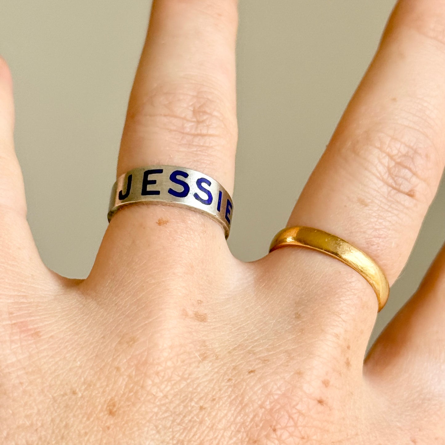 Victorian 'Jessie' Enamel Ring In Silver; Circa 1879