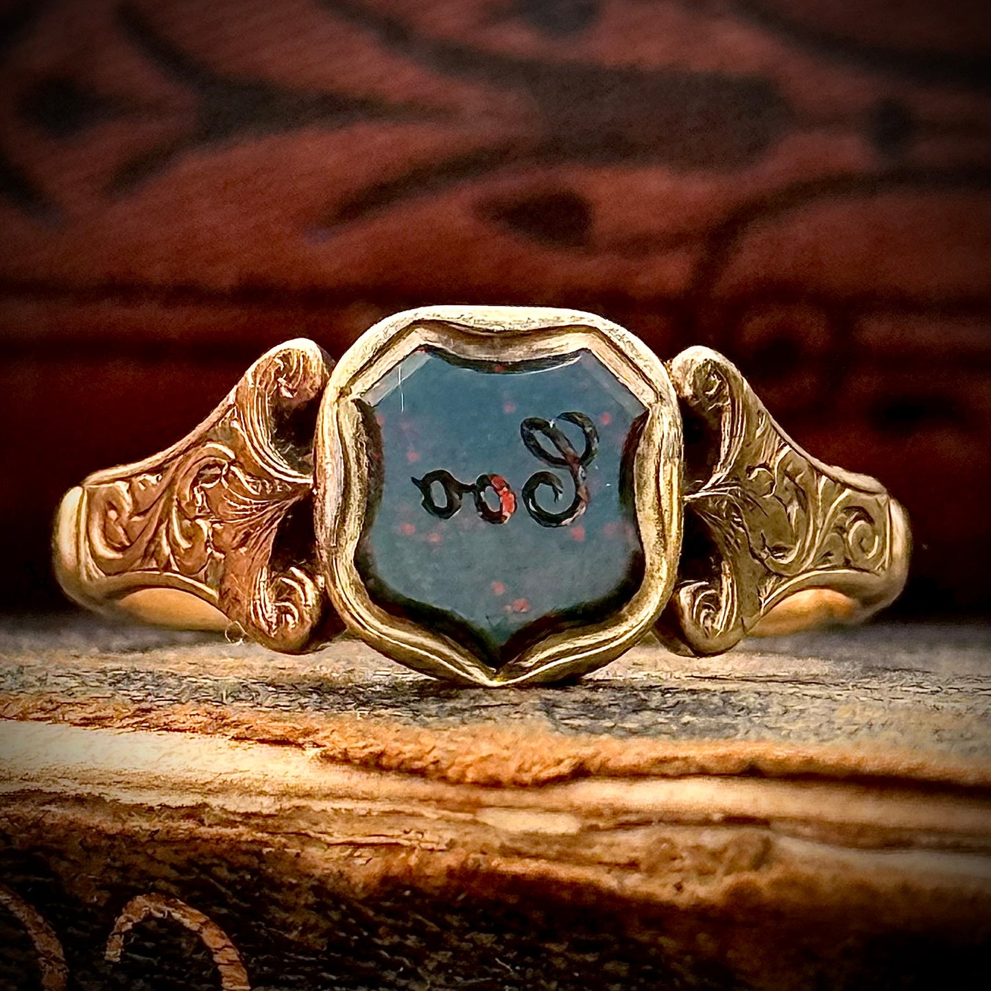 Antique Victorian 'Coo'  Bloodstone Intaglio Ring