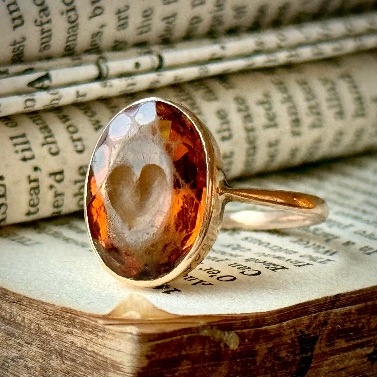 Heart Carved Citrine Ring in 9 Carat Gold