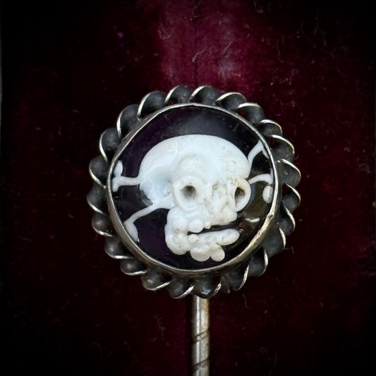 Georgian Glass Momento Mori Stick Pin in Box; Circa 1800