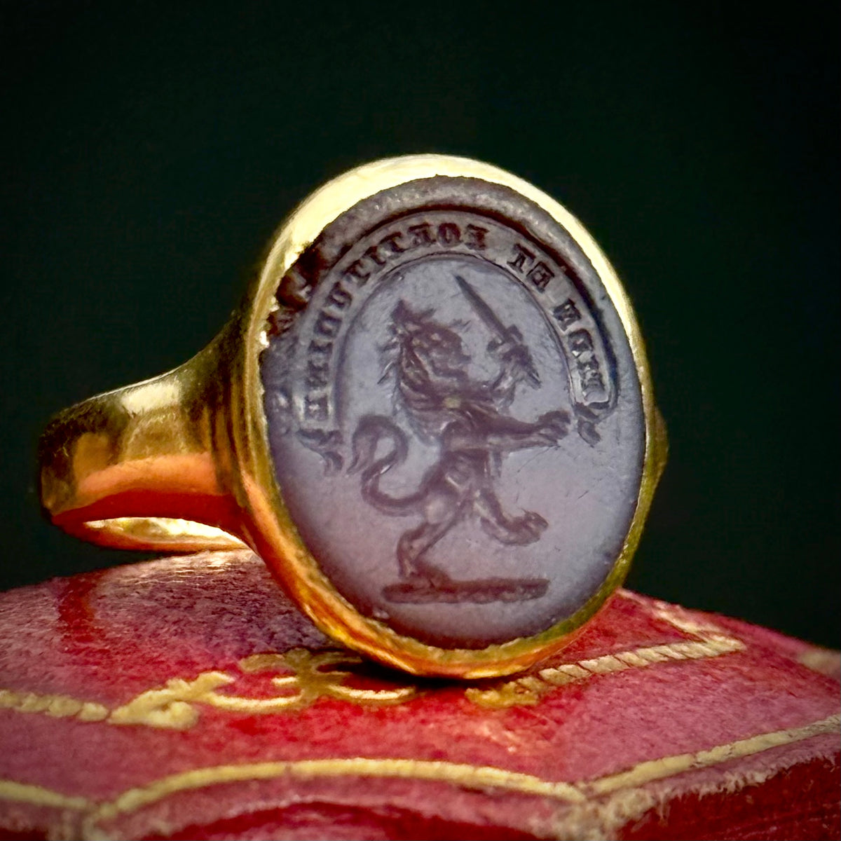 Antique Intaglio Signet Ring 18 Carat Gold; Circa 1880