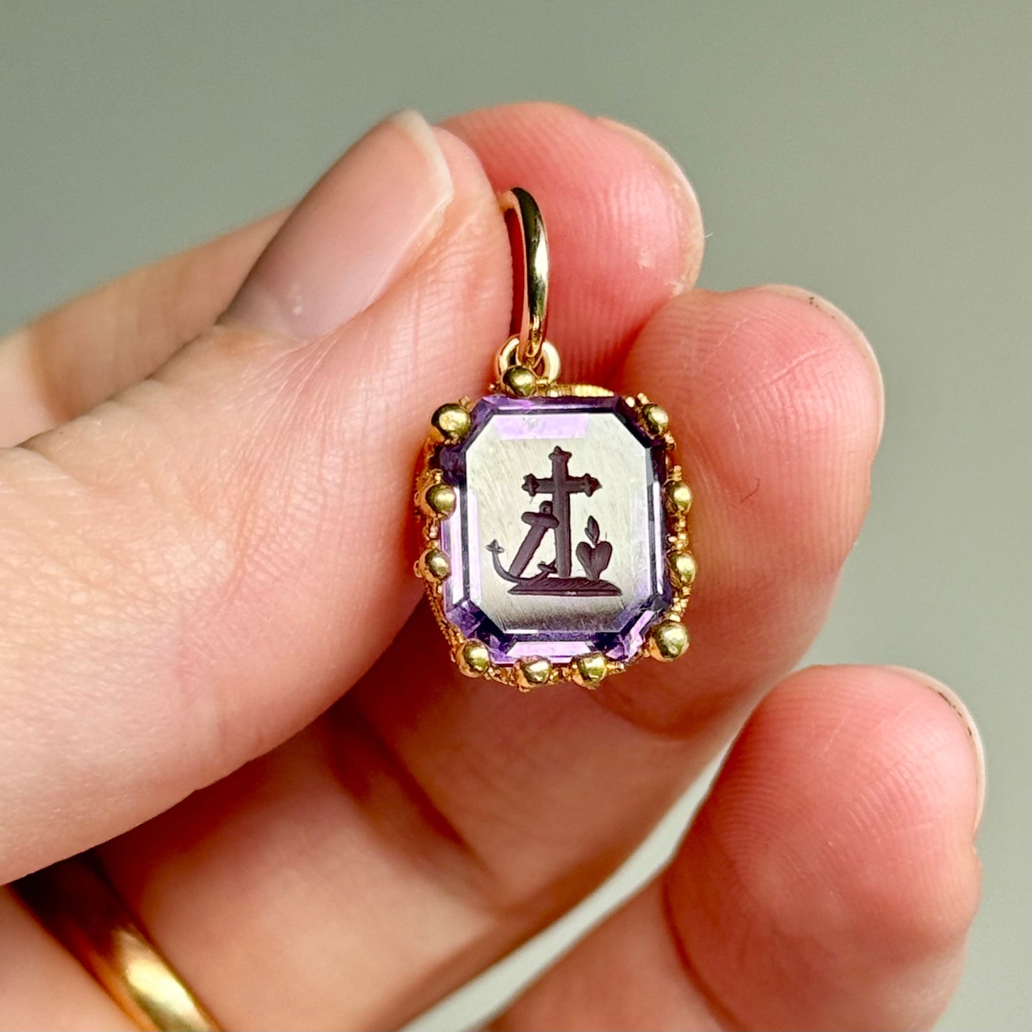 Antique Amethyst Intaglio Pendant in Gold
