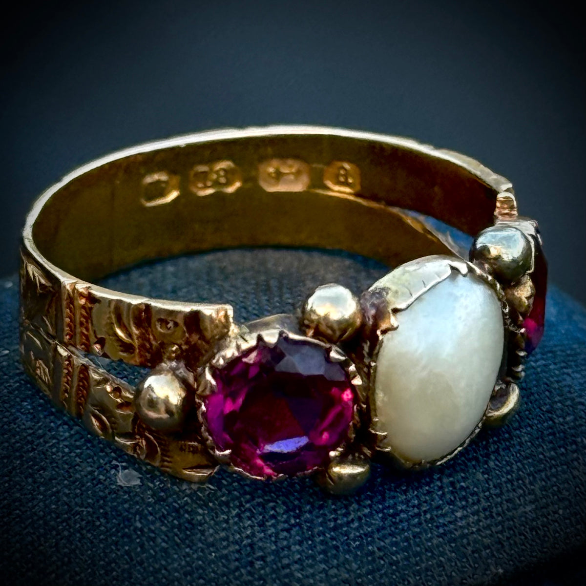Antique Garnet & Blister Pearl Ring 18 Carat Gold; Circa 1875