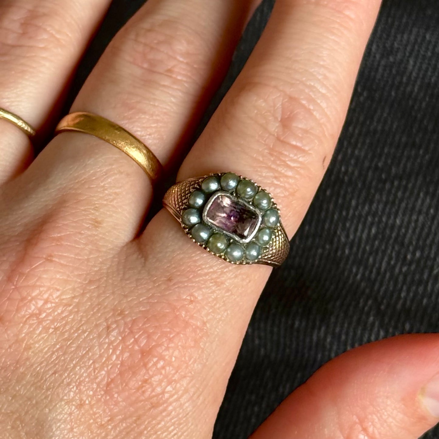 Antique Georgian Amethyst Mourning Ring; Circa 1813