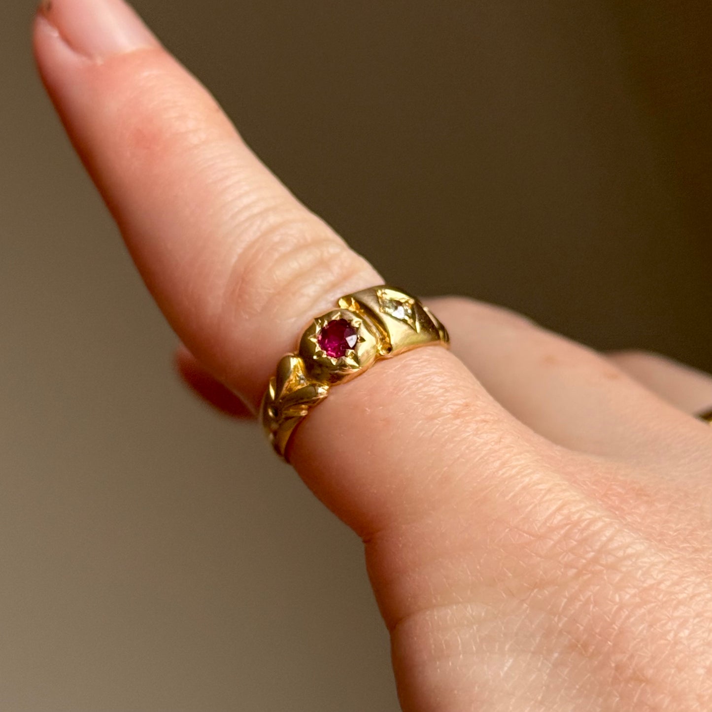 Antique Edwardian Diamond, Ruby & Emerald Ring in 18 Carat Gold