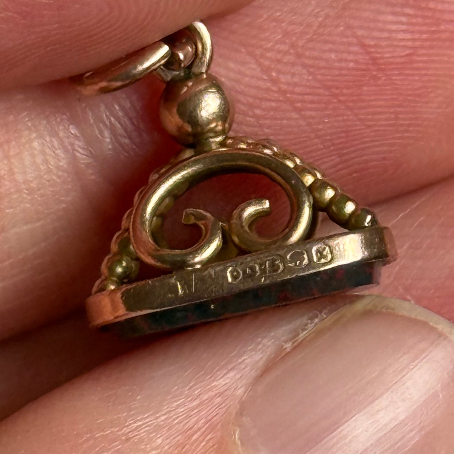 Antique Bloodstone Intaglio Fob in 9 Carat Gold; Circa 1897