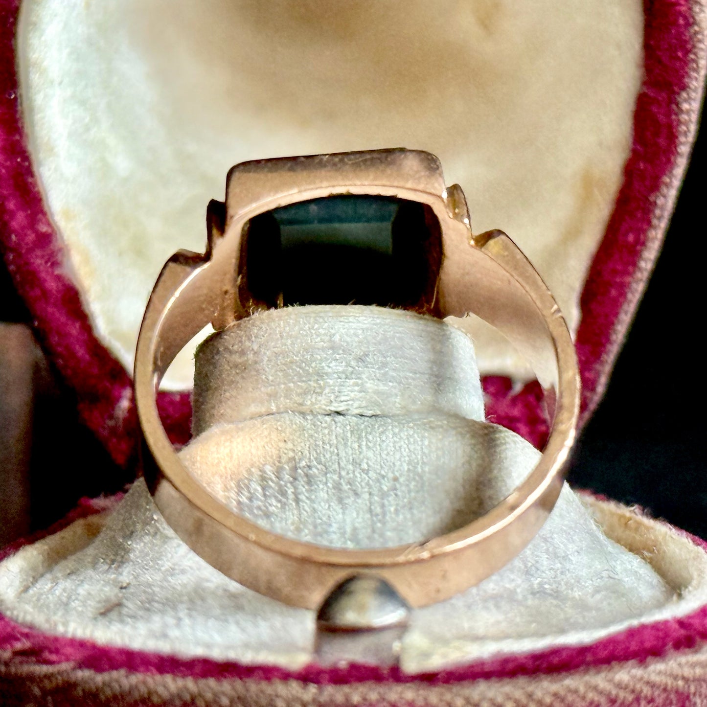 Antique Victorian Bloodstone Signet Ring in 9 Carat Rose Gold; Circa 1899