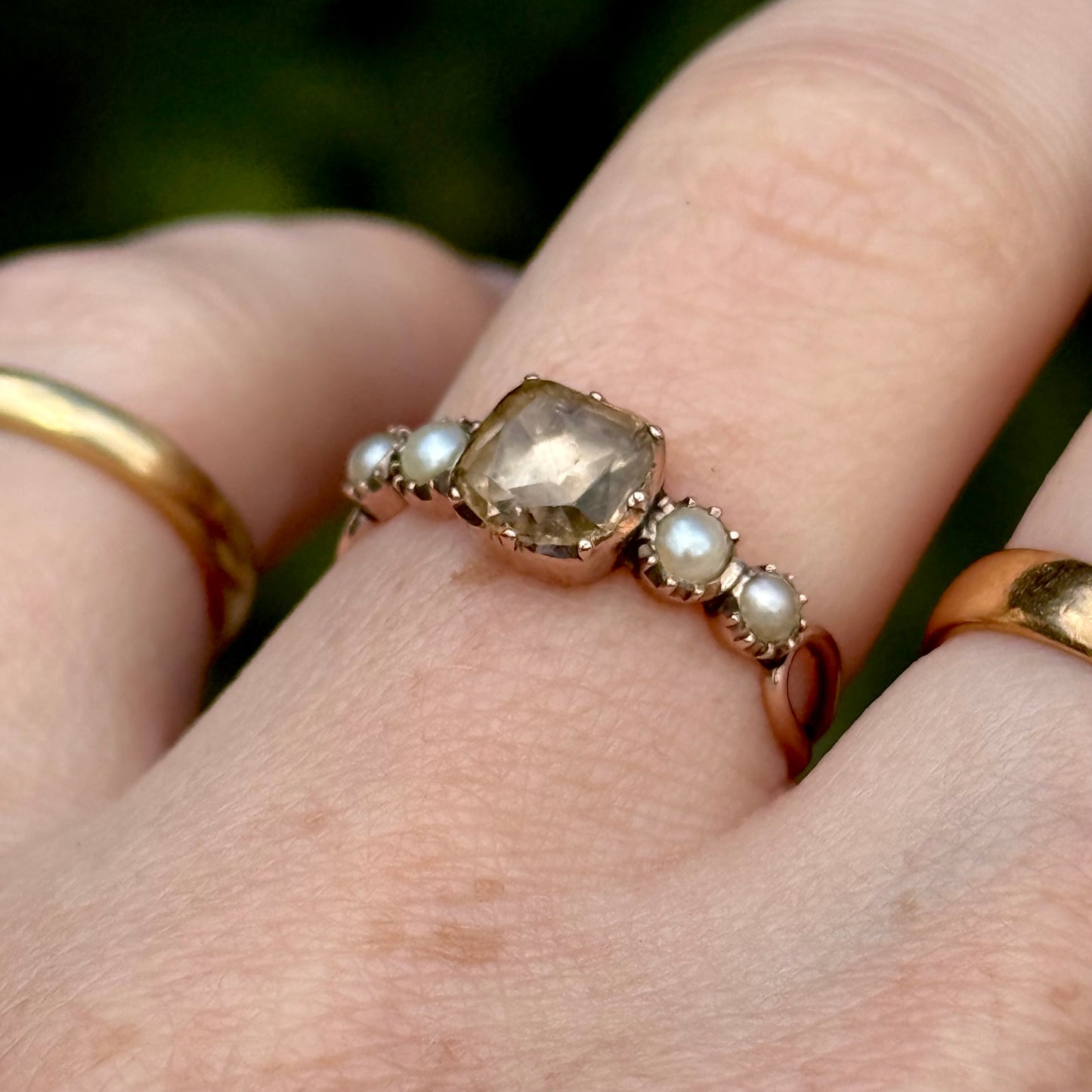 Antique Georgian Quartz & Pearl Ring in 9 Carat Gold