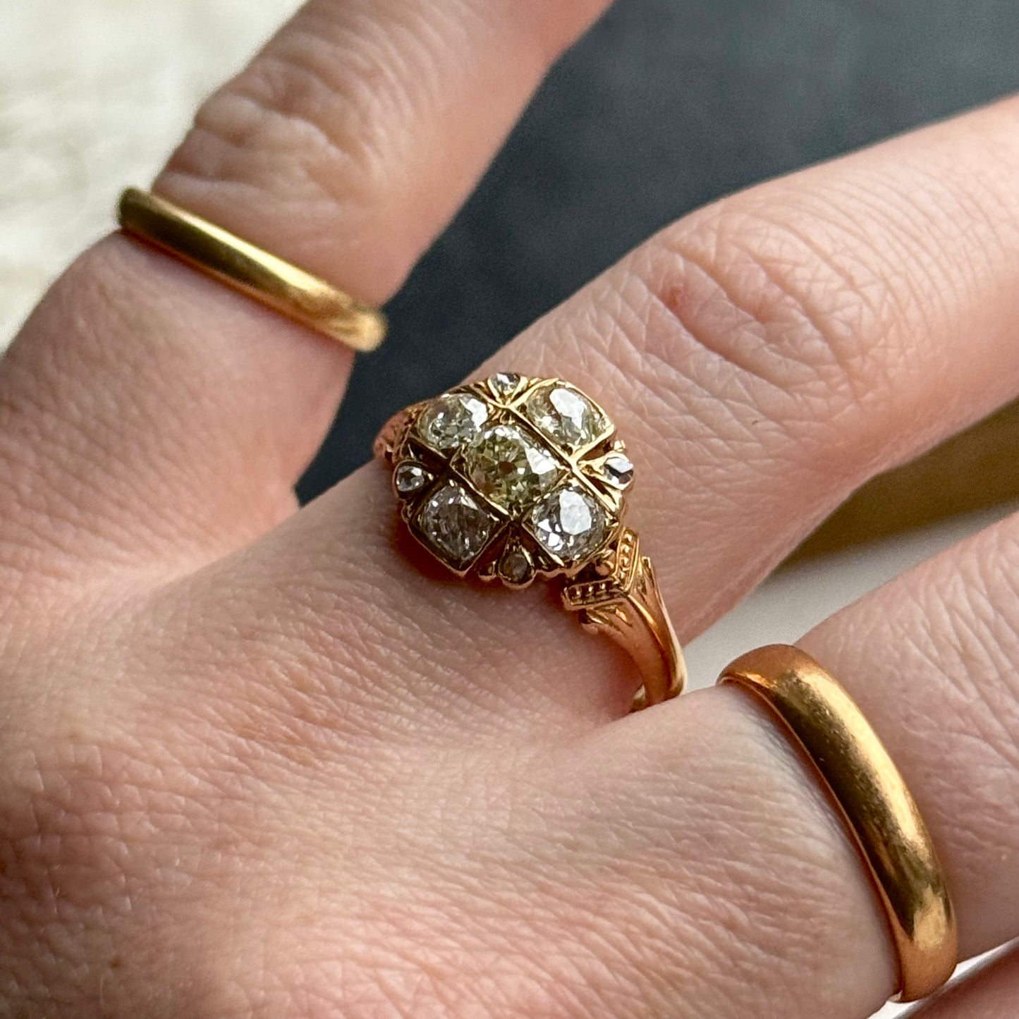 Victorian Old Cut Diamond Cluster Ring in 18 Carat Gold; Circa 1860