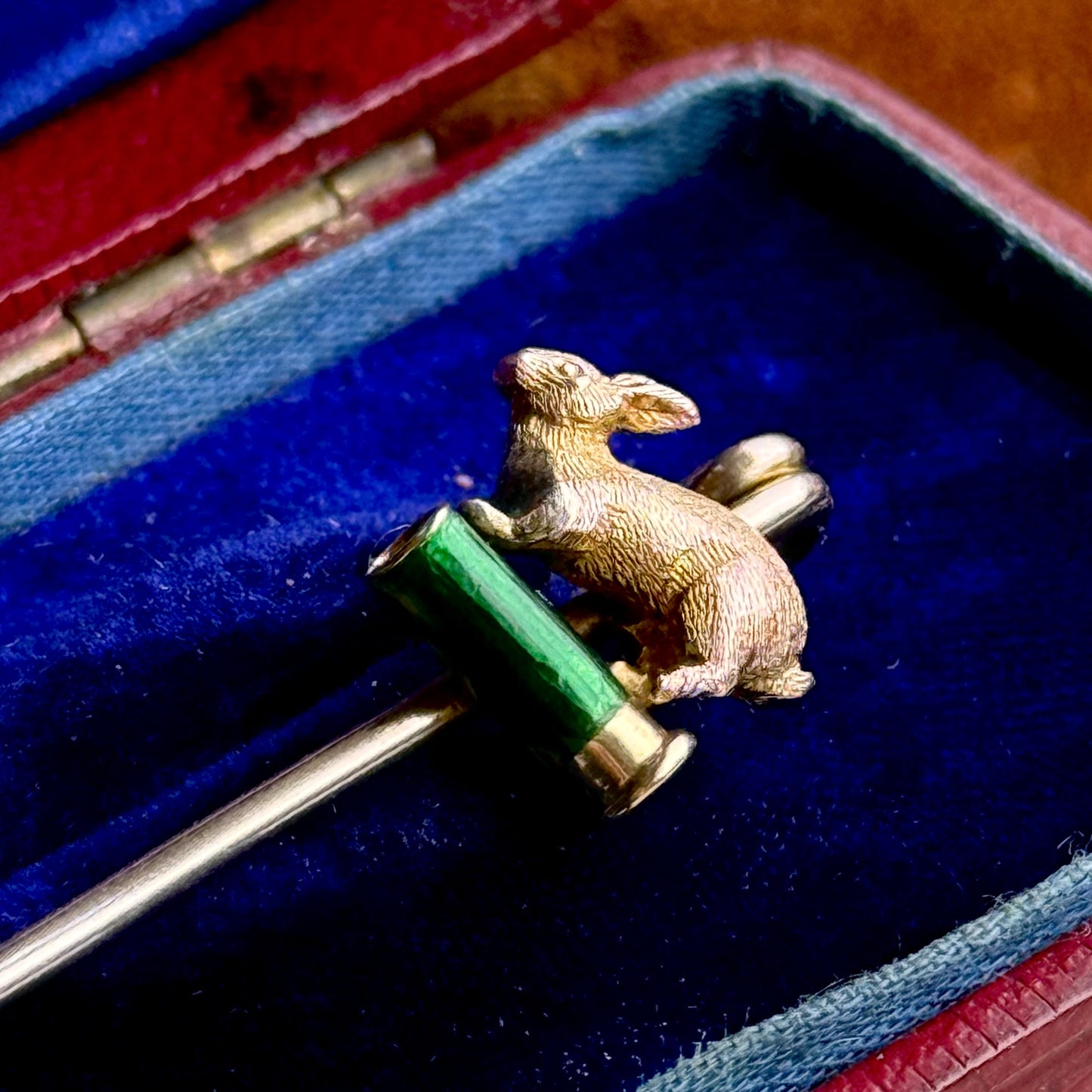 Antique Victorian Hare & Cartridge Brooch in 9 Carat Gold; Circa 1880