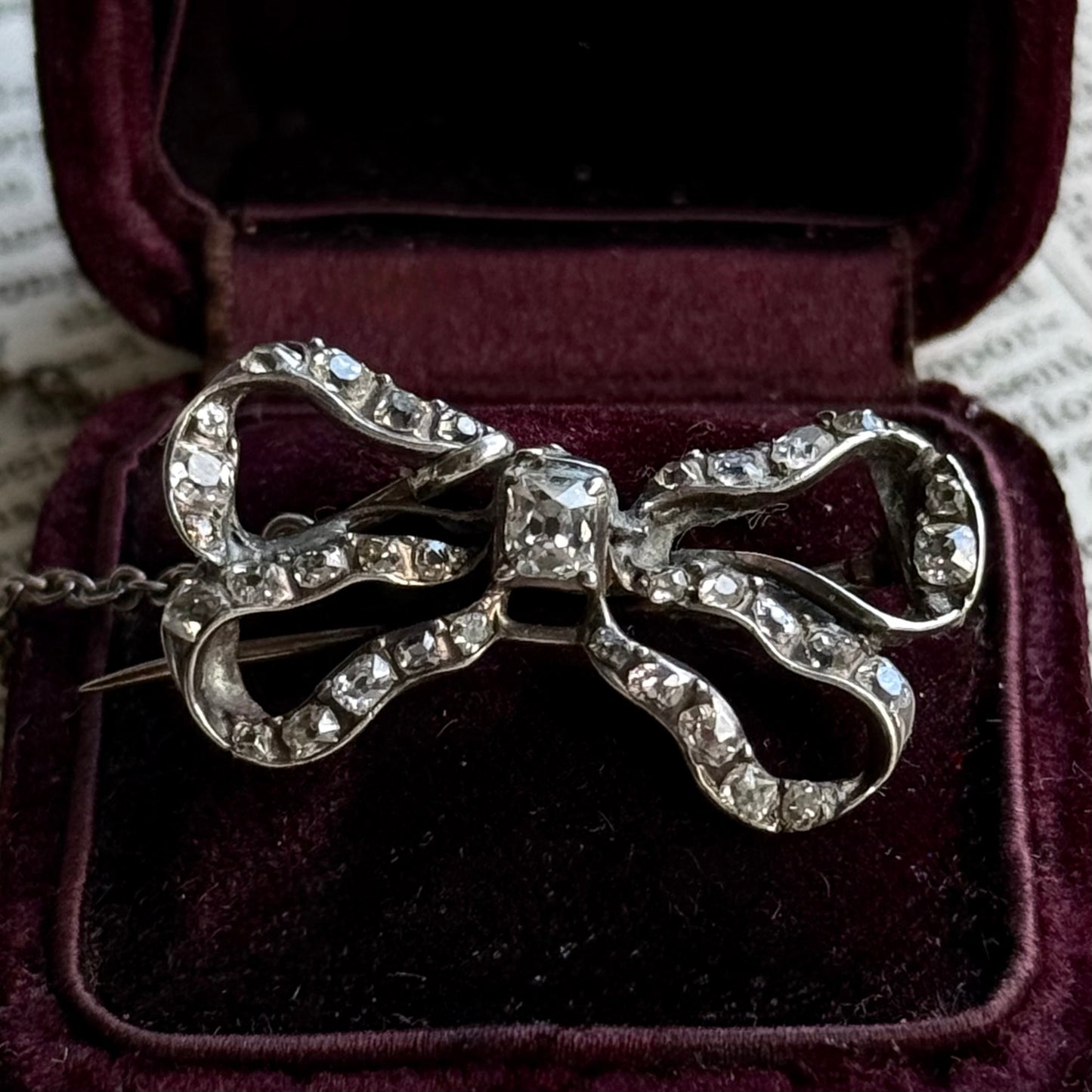 Mid Victorian Diamond Bow Brooch in Silver and Gold; Circa 1860