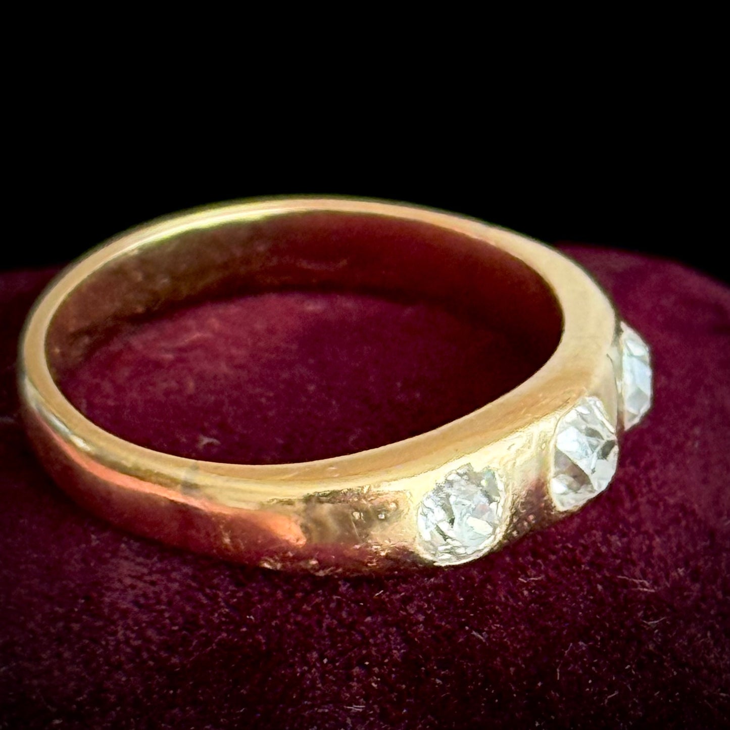 Antique Old Cut Diamond Trilogy Ring; Circa 1890