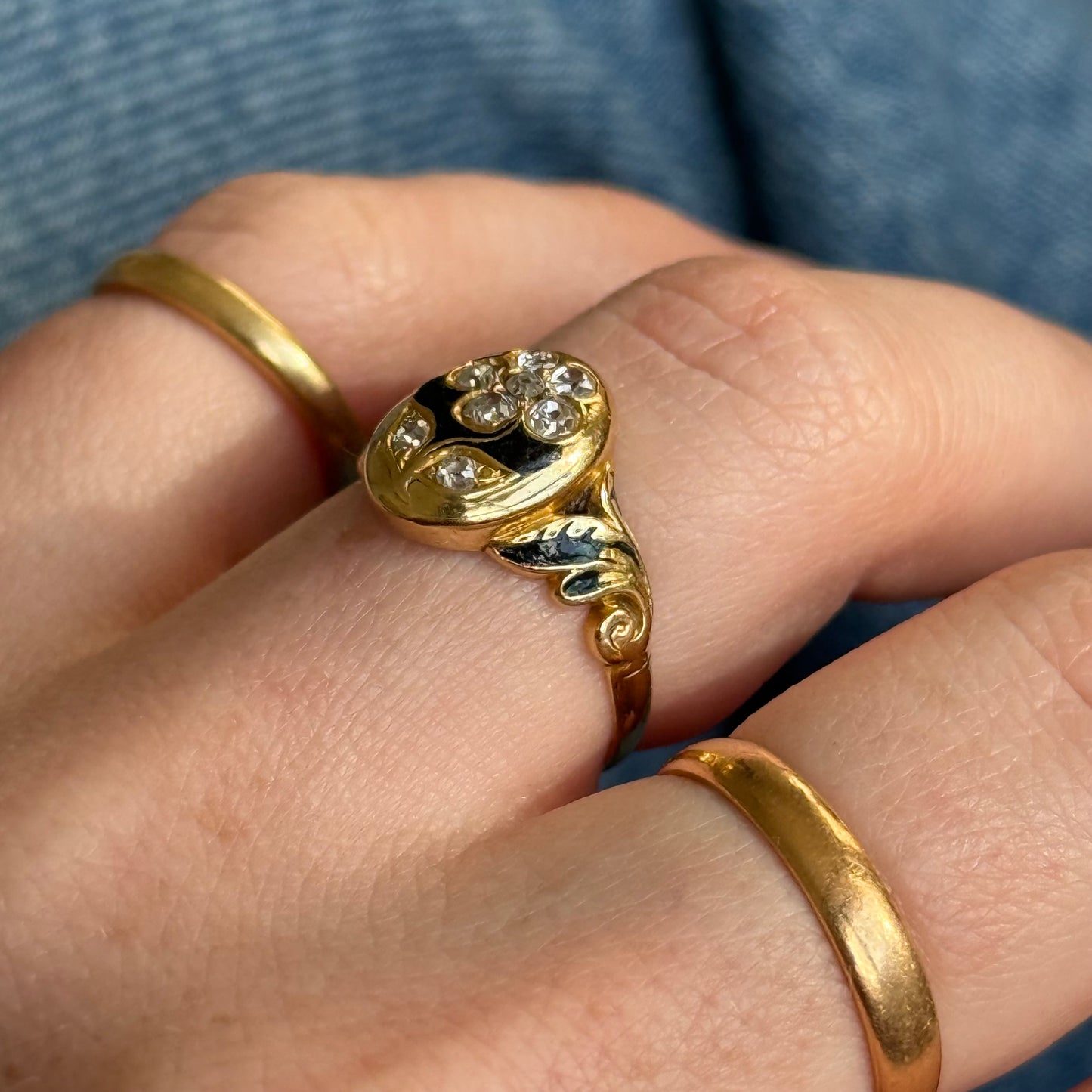 Antique Victorian Diamond Mourning Ring in 18 Carat Gold; Circa 1863