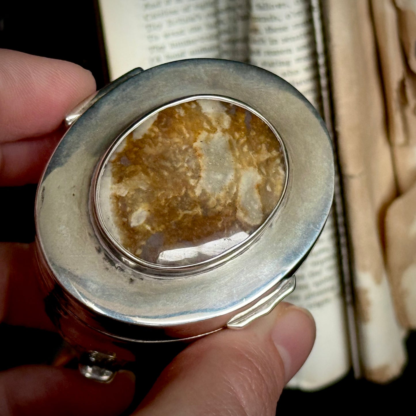 Antique Agate Set Silver Jewellery Box; Circa 1907