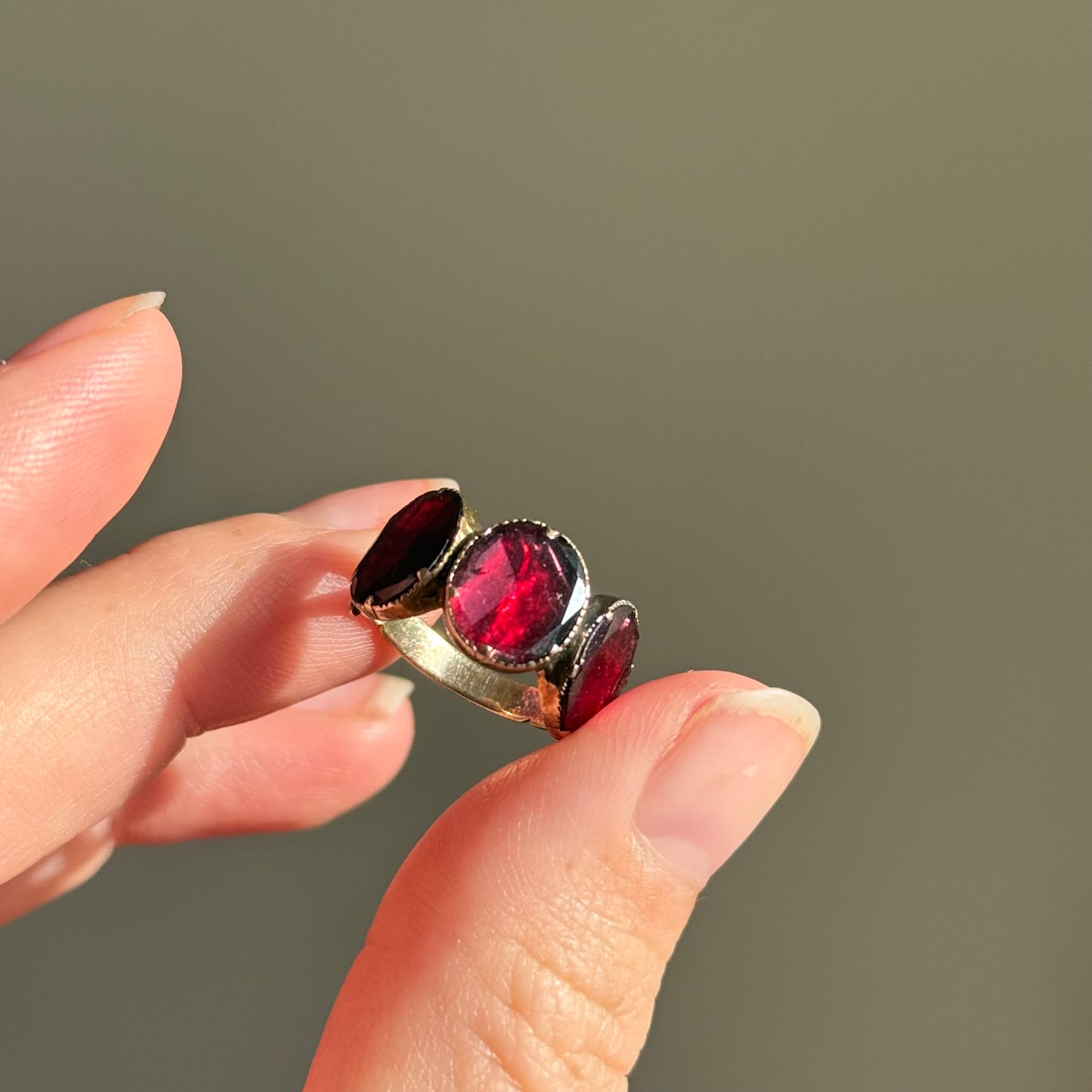Georgian Foil Backed Garnet Ring in 15 Carat Gold, Circa 1830