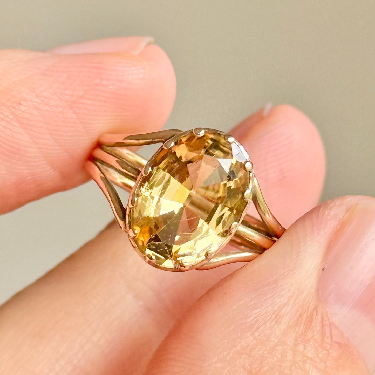 Victorian Oval Citrine Ring in 9 Carat Gold; Circa 1850