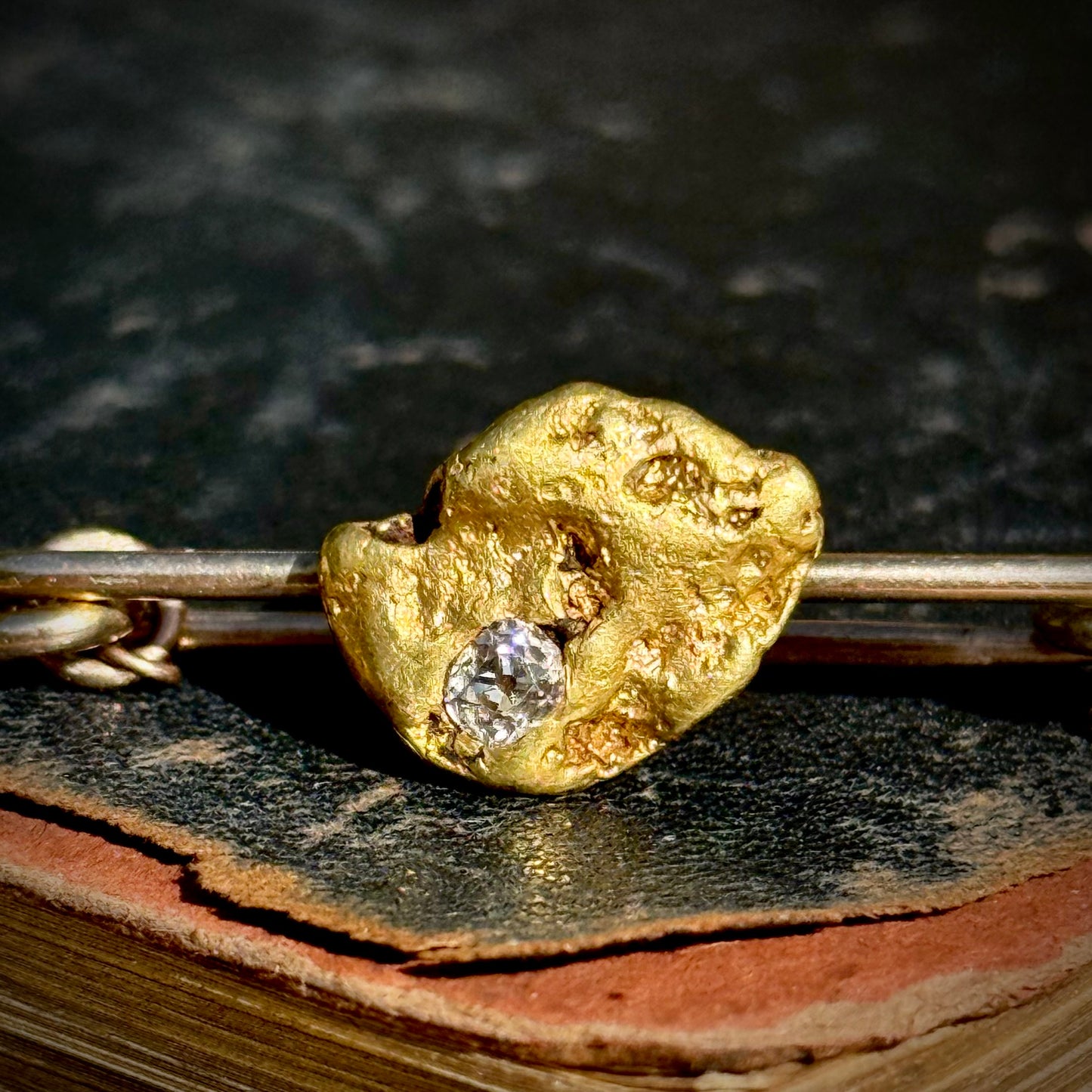 Antique Edwardian Gold Nugget & Diamond Brooch