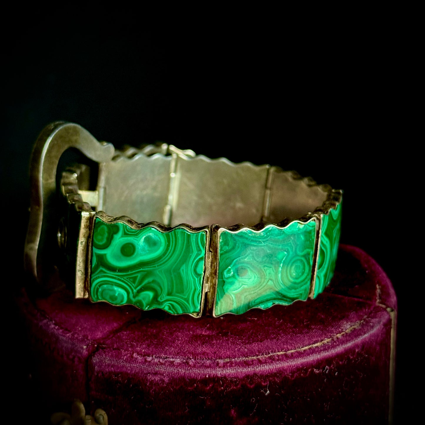 Antique Silver and Malachite Buckle Bracelet
