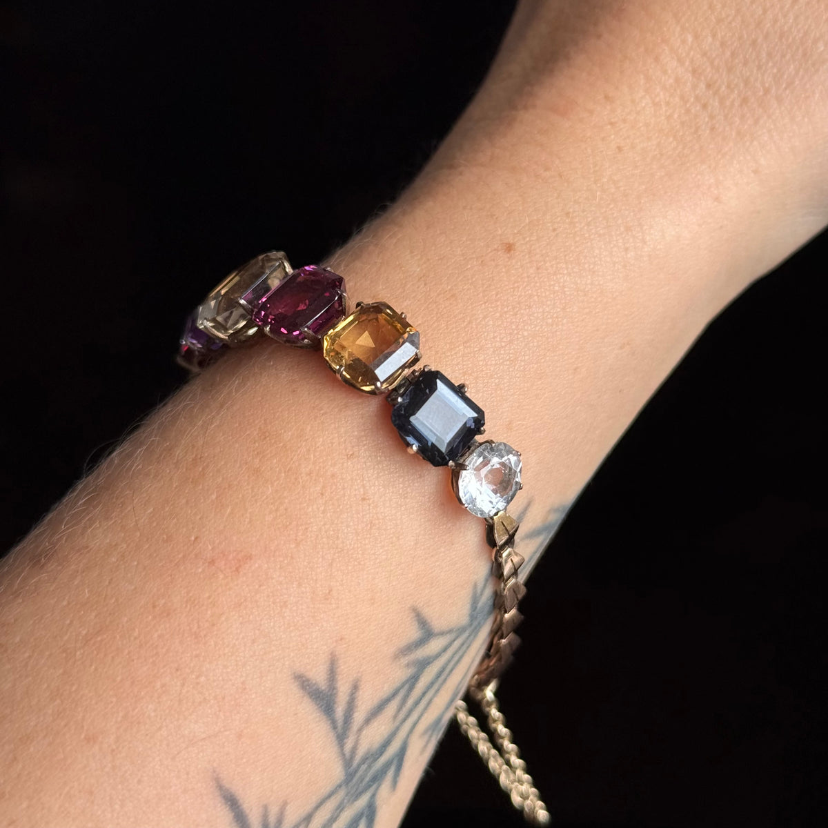Antique Harlequin Gemstone Bracelet in 9 Carat Gold; Circa 1910