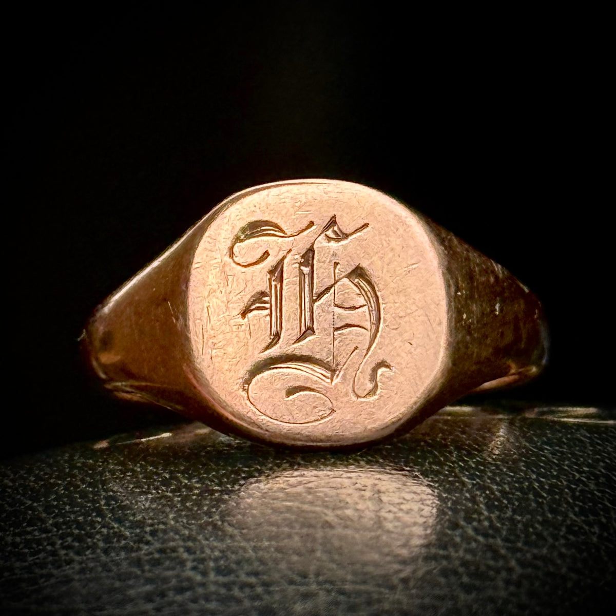 Antique 'H' Signet Ring in 9 Carat Rose Gold; circa 1915
