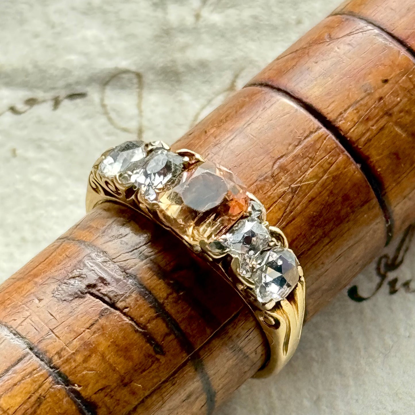 Late Victorian Imperial Topaz & Mixed Cut Diamond Ring; Circa 1890