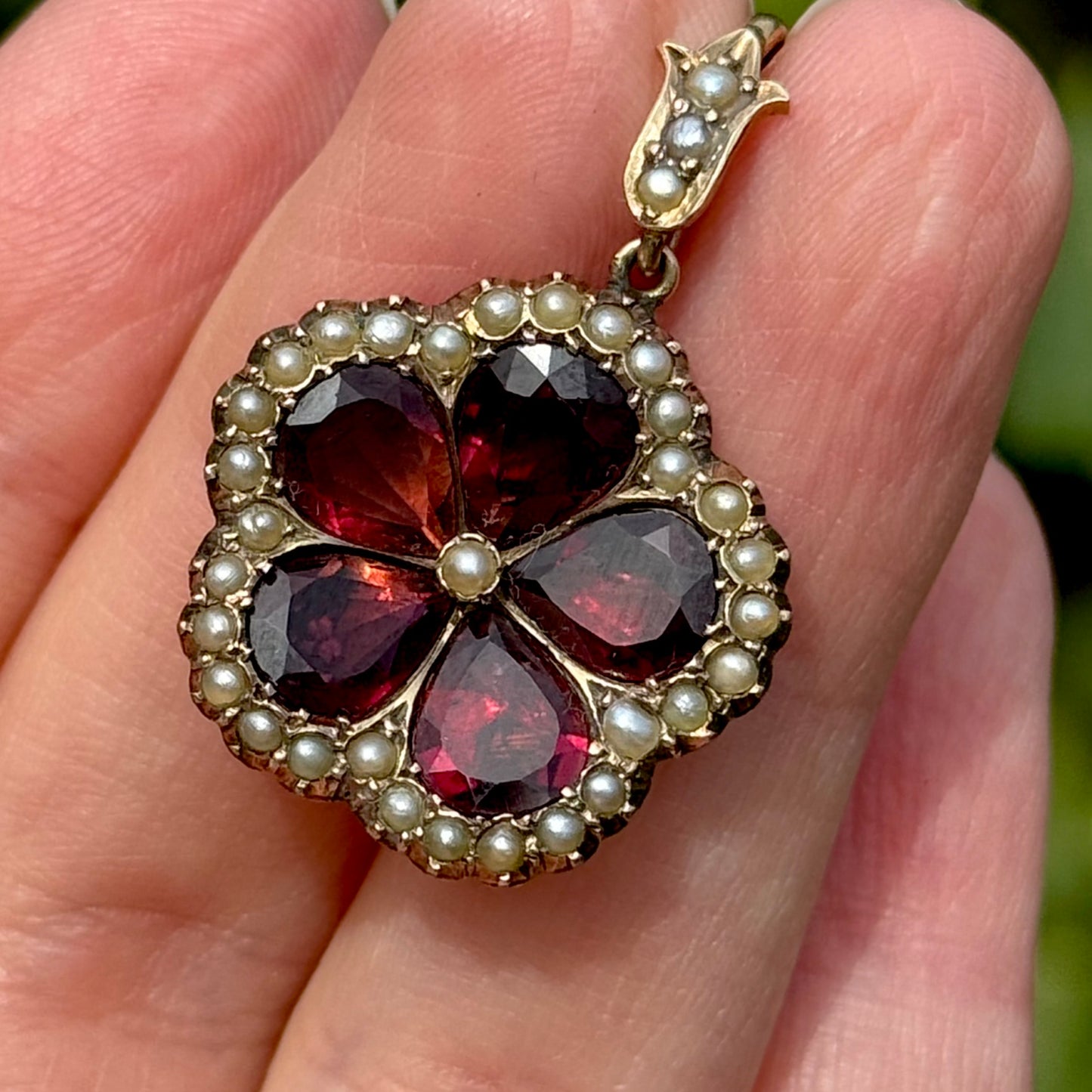Antique Georgian Garnet Pansy Pendant in 9 Carat Gold