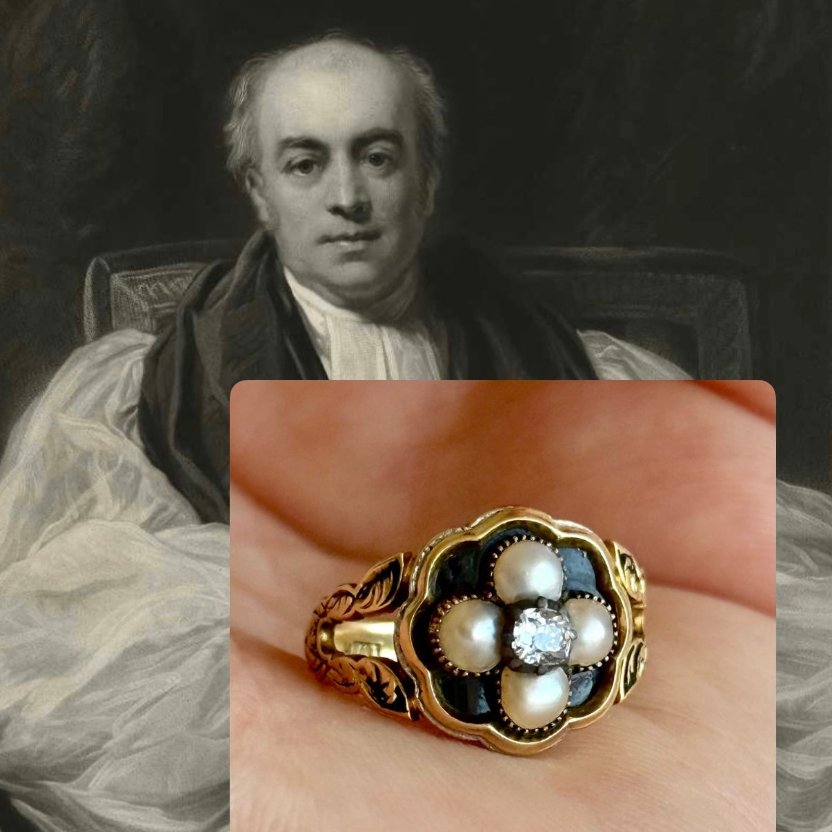 Antique Diamond Mourning Ring; Circa 1839