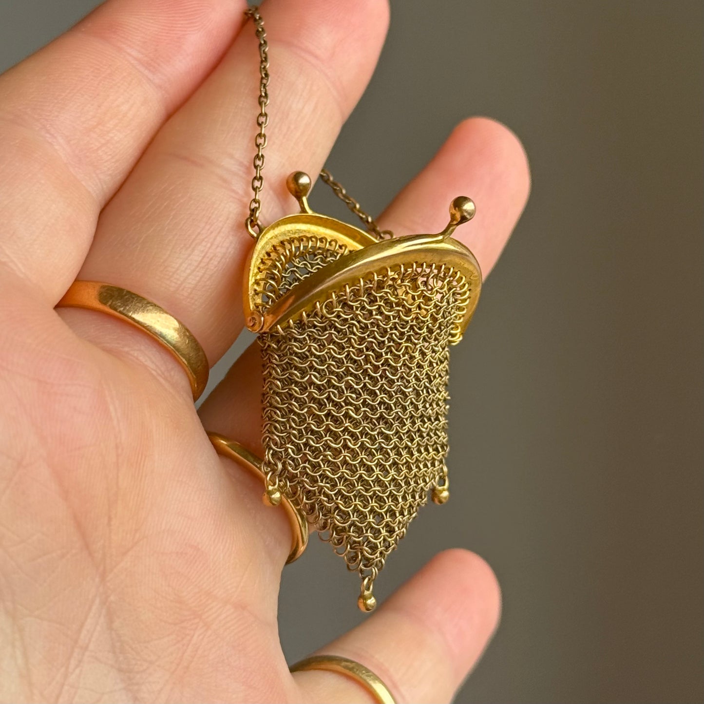 Antique Miniature Woven Mesh Purse Pendant
